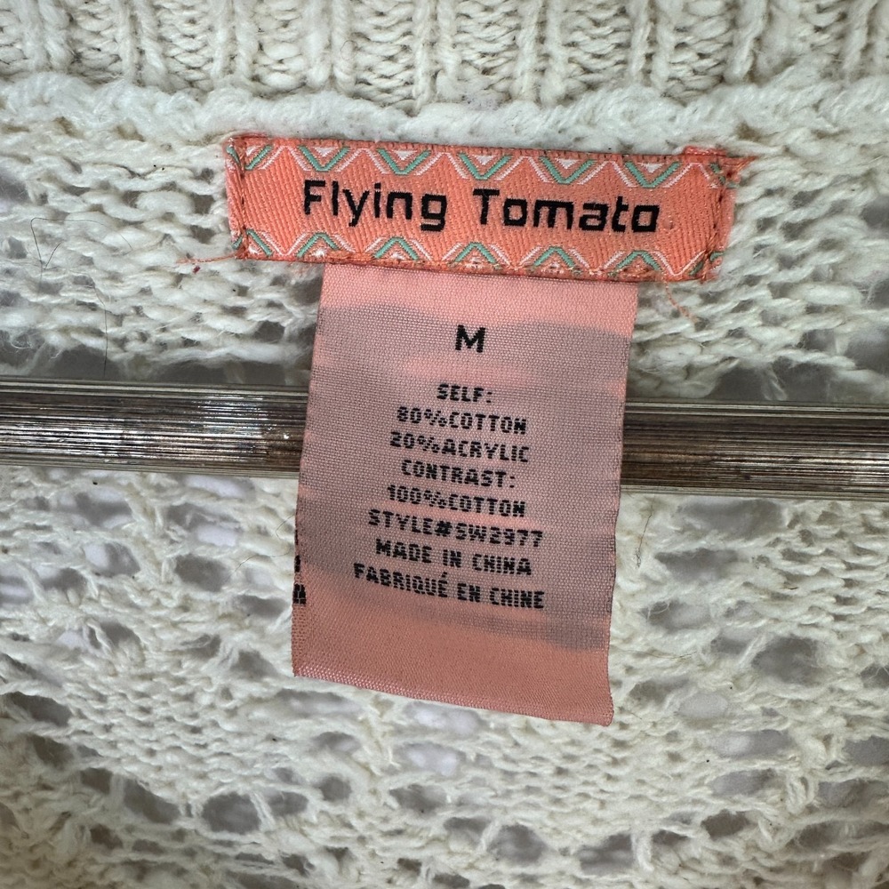 Flying Tomato Sweater M Cream Crochet Open Knit Boho Cottage Coastal Indie Layer - Picture 3 of 6